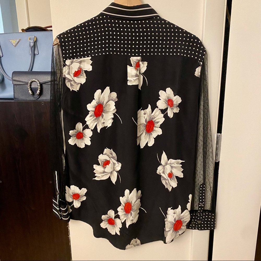 Equipment Multi-Pattern Black Silk Button Down Dr… - image 2